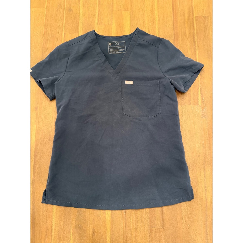 FIGS Technical Collection Grey V-Neck Scrub Top Womens‎ XS Short Sleeve Pocket
